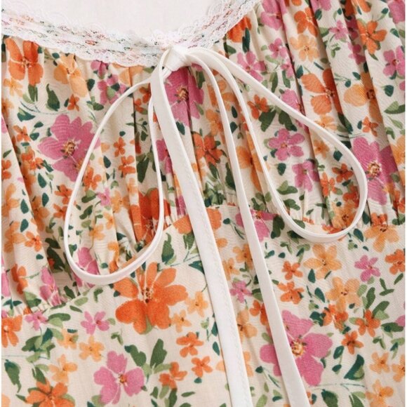 Floral Lace Trim Summer Dress (Size M) - Picture 8 of 14